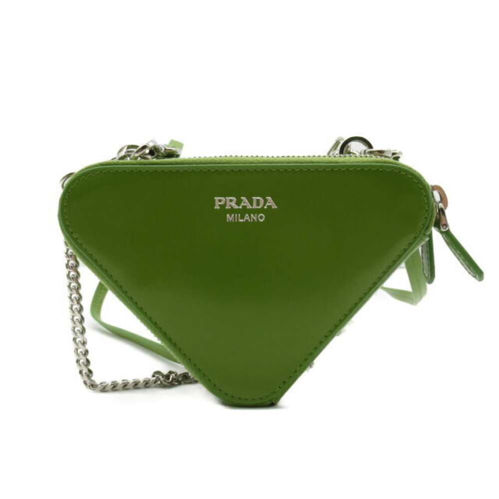 PRADA Shoulder Bag Accessory Handle Brushed Leather Green Bag - Picture 2 of 9